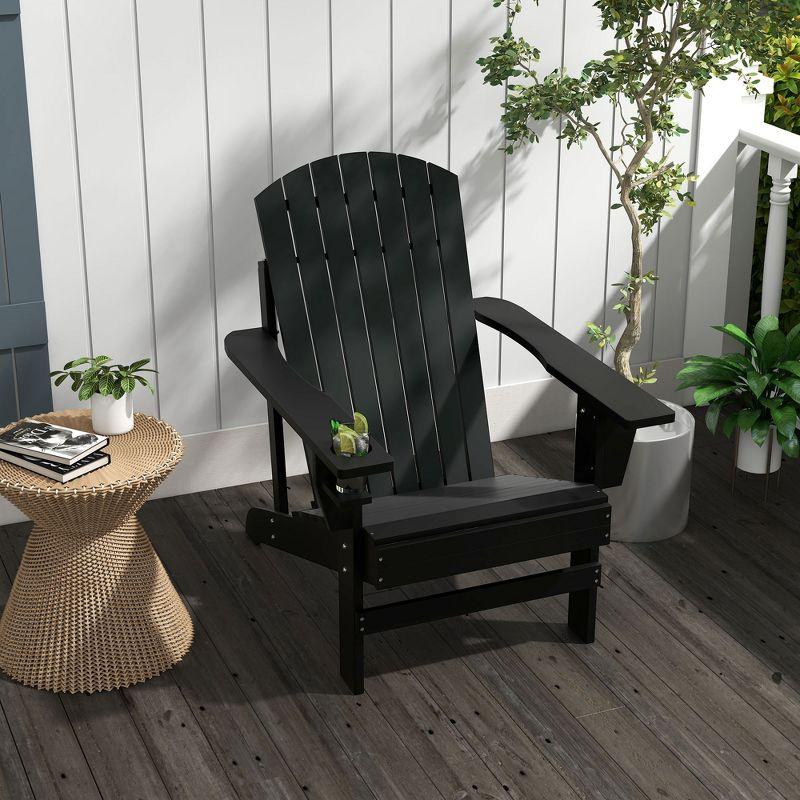 Outsunny Oversized Adirondack Chair, Outdoor Fire Pit and Porch Seating, Classic Log Lounge w/ Built-in Cupholder for Patio, Backyard, Black