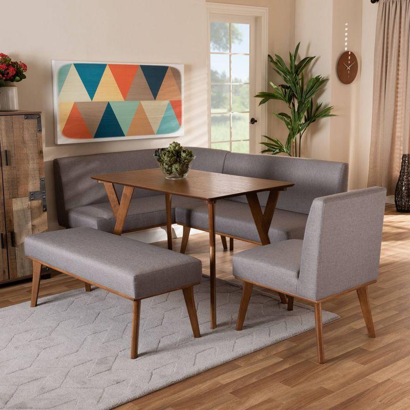 Odessa Mid-Century Modern Walnut Brown 5-Piece Dining Nook Set