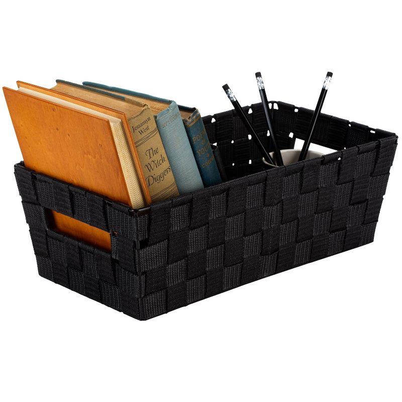 Simplify Woven Strap Extra Long Shelf Tote Black: Decorative Storage Bin, Polypropylene, 500 Volume Capacity, 14.6" Depth