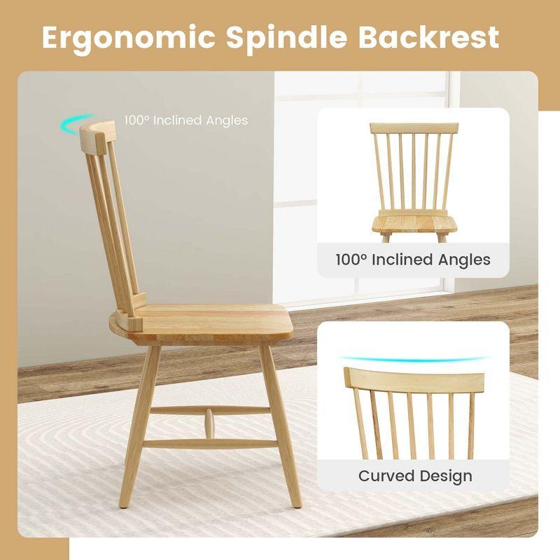 Costway Windsor Dining Chairs Set of 2 Armless Spindle Back Solid Rubber Wood Black/Natural