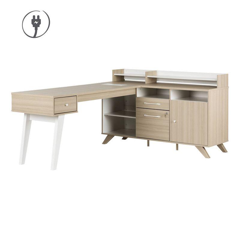 Kauan Helsy L-Shaped Desk with Power Bar and Removable Hutch Natural Walnut