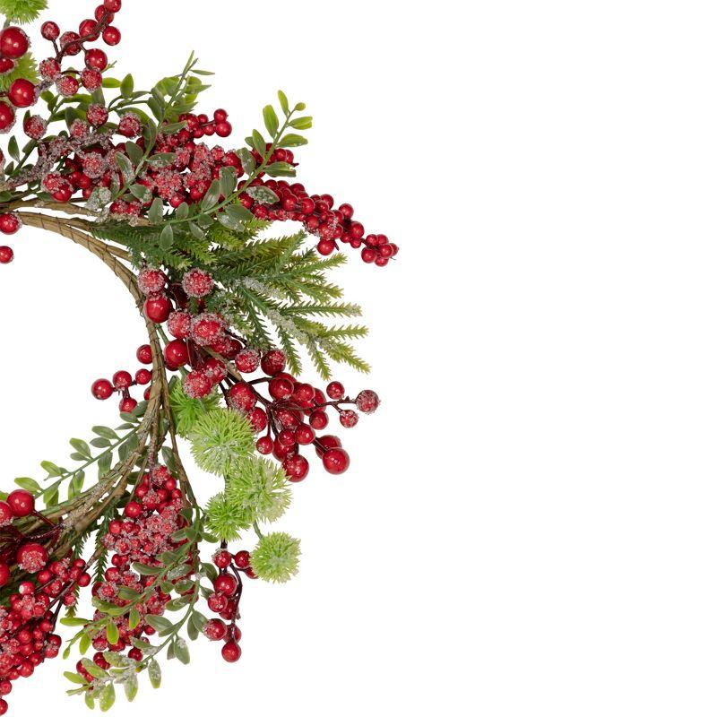 Artificial Frosted Red Berry and Pine Christmas Wreath 16-Inch Unlit