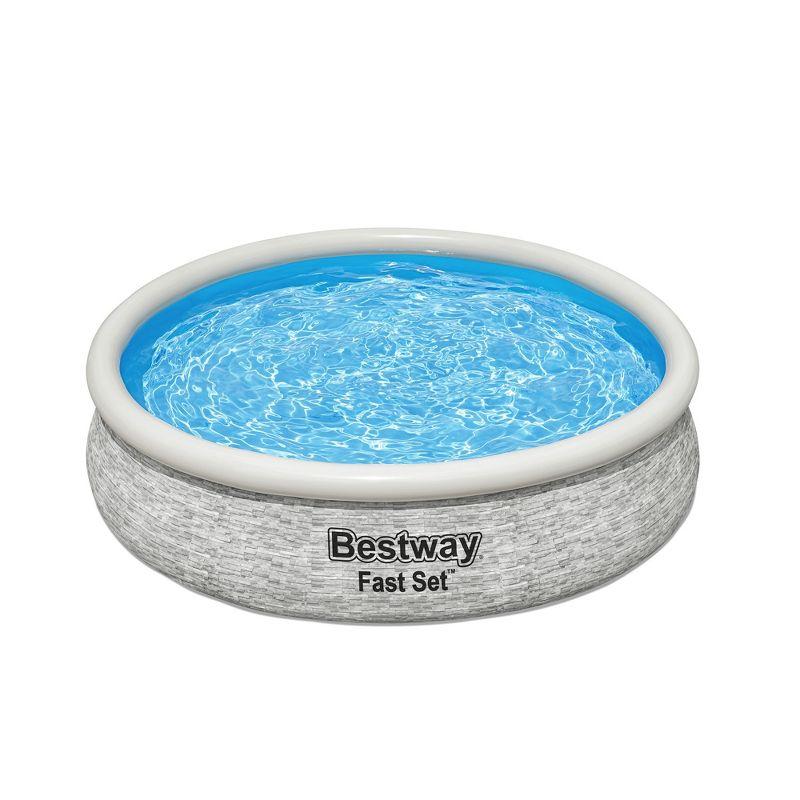 Bestway Inflatable Stacked Stone Design Outdoor Above Ground Backyard Swimming Pool Set