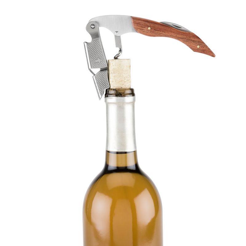 True Sommelier Waiter Corkscrew Spring Loaded Double Lever Wine Opener Waiters Bartender Accessory, Stainless Steel and Wood, Set of 1