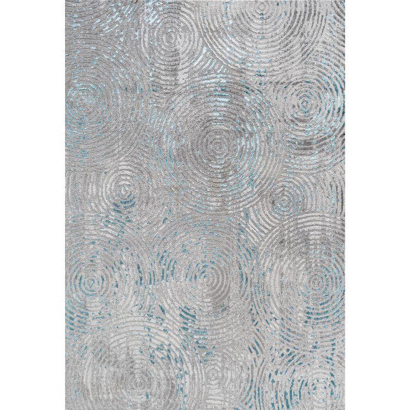 Coastal Abstract Swirls Area Rug 8' x 10' - Gray and Turquoise