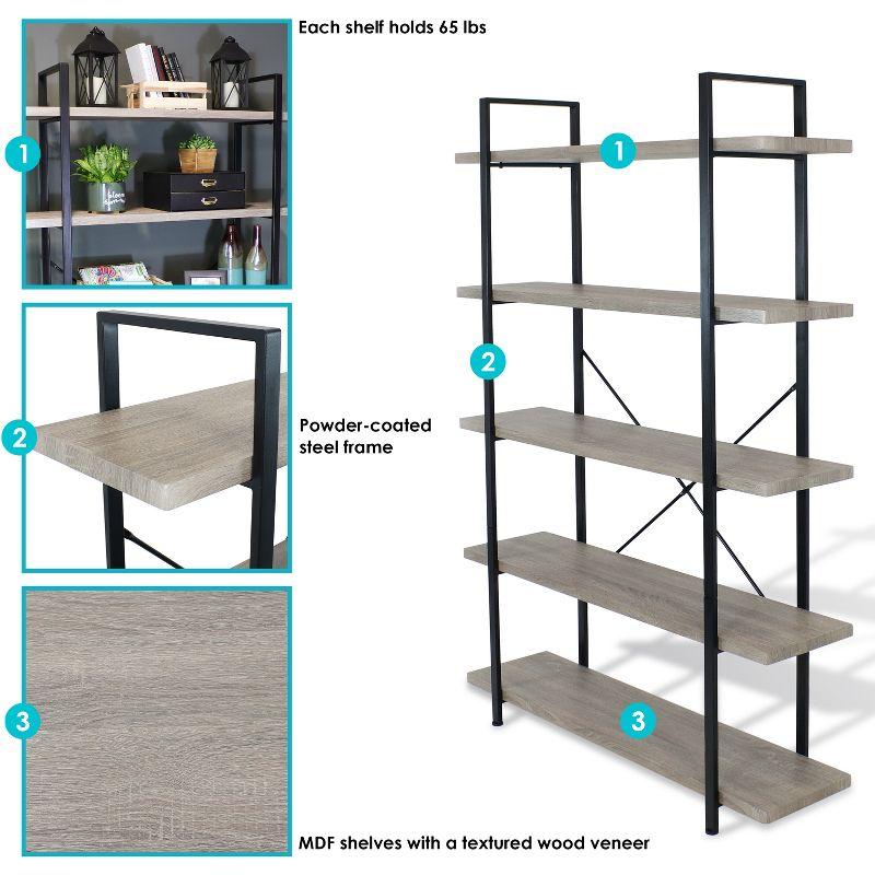 Sunnydaze 5 Shelf Industrial Style Freestanding Etagere Bookshelf with Wood Veneer Shelves