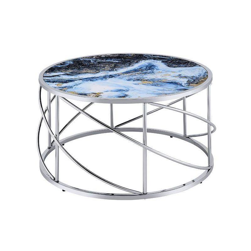 Acme Furniture Lyda Coffee Table Blue Marble Print/Chrome Finish