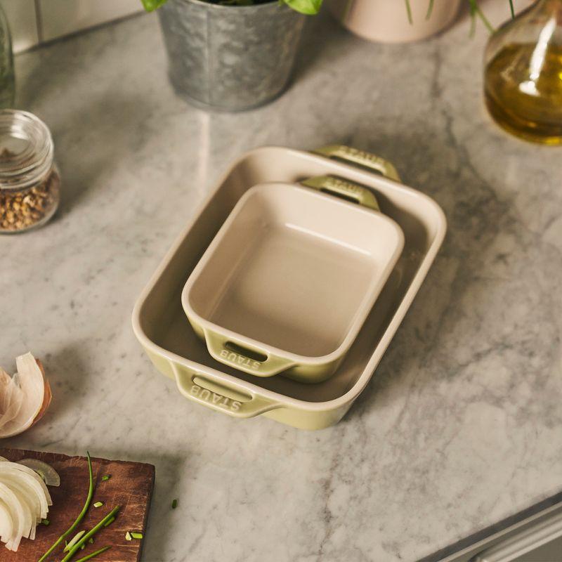 Staub Macaron Pastel Green Rectangular Bakers, Set of 2