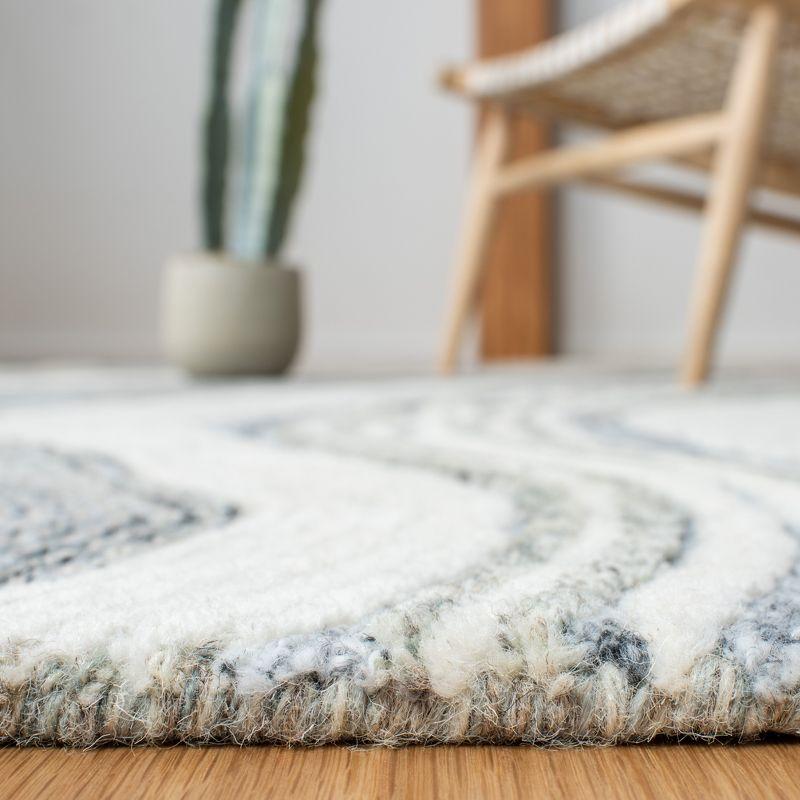 Gray and Ivory Abstract Wool Silk Square Rug