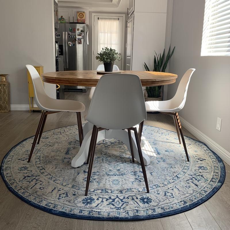 Brentwood Round Gray and Blue Synthetic Area Rug