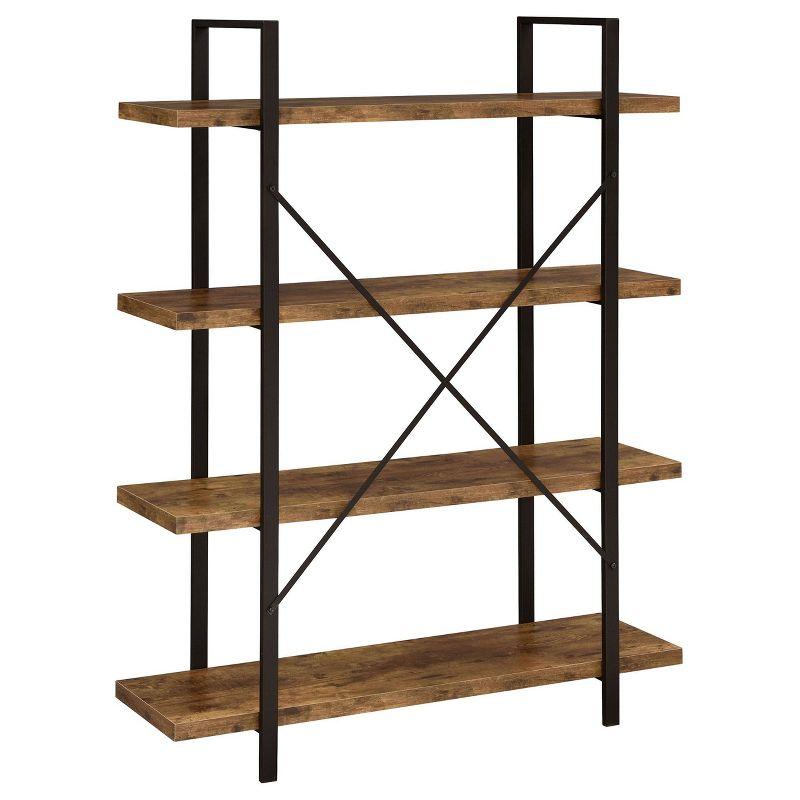 Rustic 55" Brown and Black Transitional 4-Shelf Bookcase