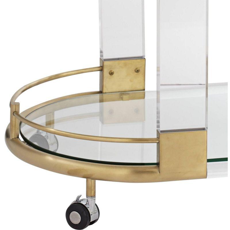 Adaline Clear Acrylic and Gold Oval Bar Cart with Storage