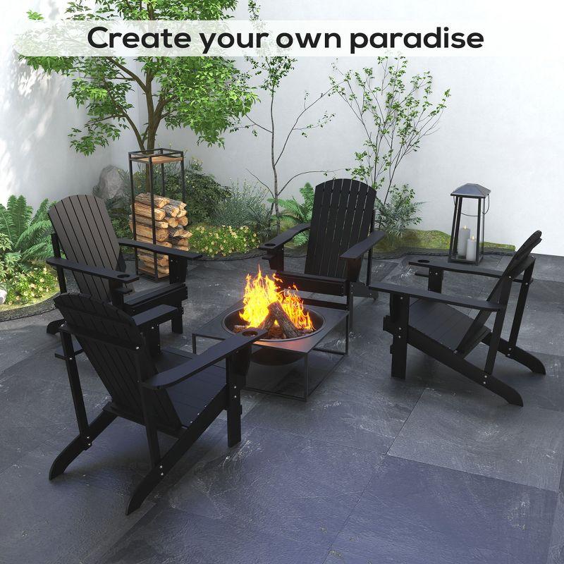 Outsunny Oversized Adirondack Chair, Outdoor Fire Pit and Porch Seating, Classic Log Lounge w/ Built-in Cupholder for Patio, Backyard, Black