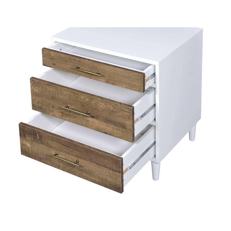 White and Weathered Oak 3-Drawer Nightstand