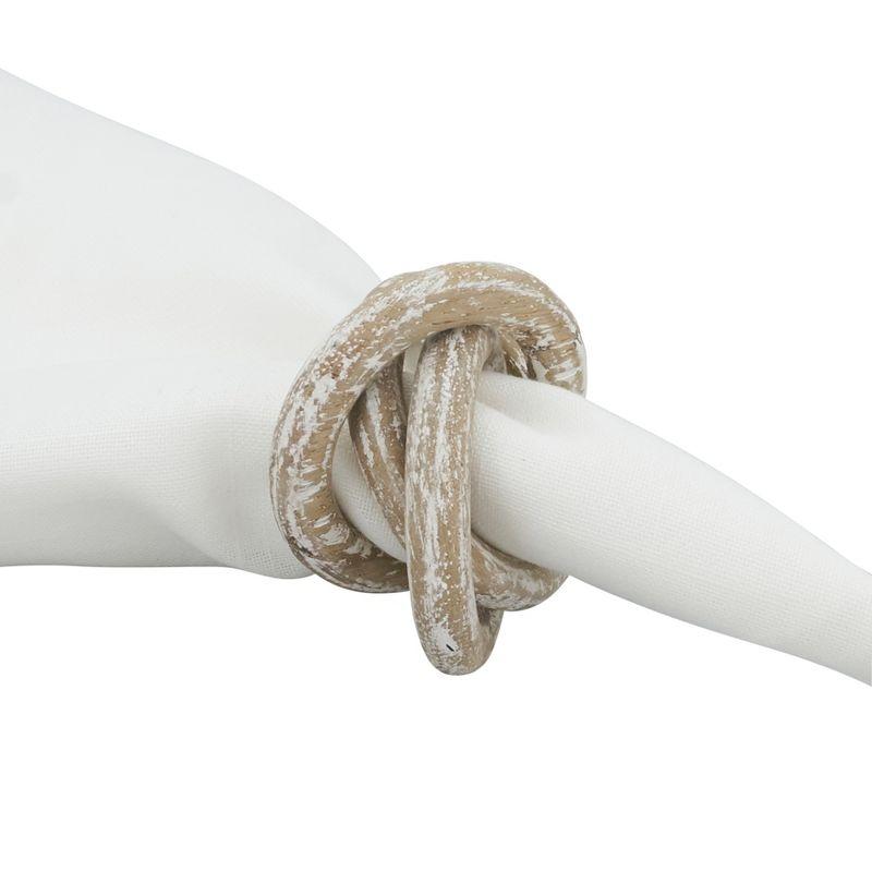 Saro Lifestyle Wooden Dinner Napkin Rings With Interlock Design, White, (Set of 4 pcs)