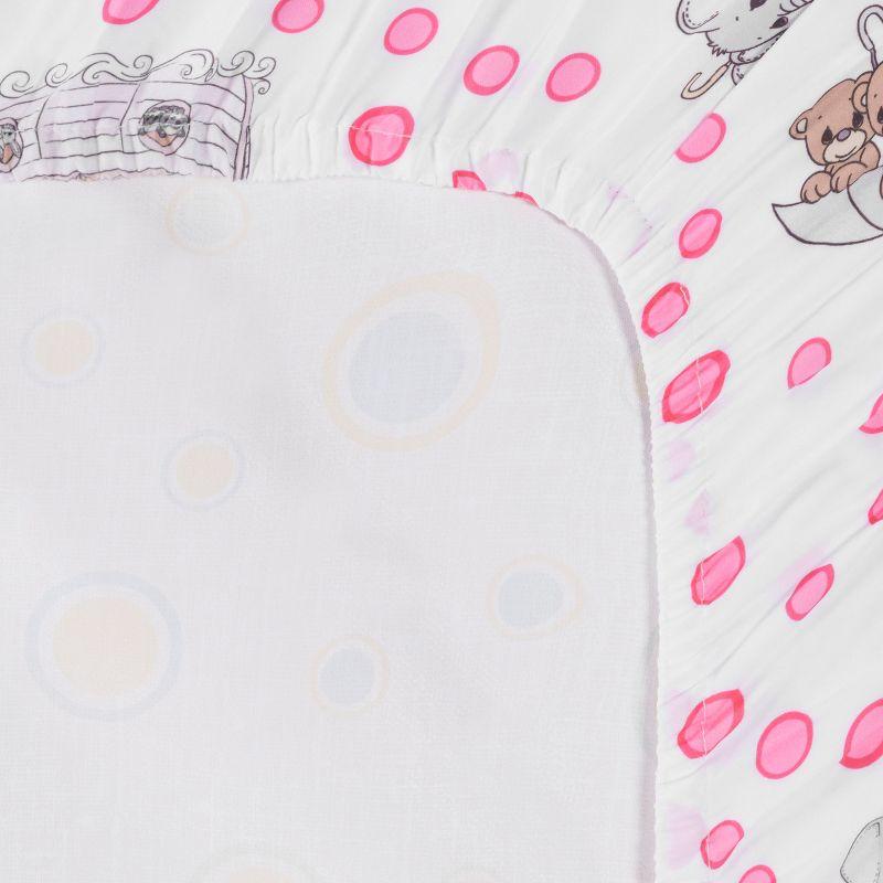 Everyday Kids Noah’s Ark 4-Piece Crib Bedding Set for Girls – Includes Quilt, Fitted Sheet, Dust Ruffle & Diaper Stacker with Animal Prints