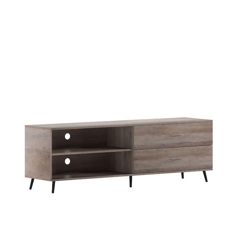 Merrick Lane Mid-Century Modern TV Stand for TV's up to 60" with Adjustable Shelf and Two Drawers in Walnut