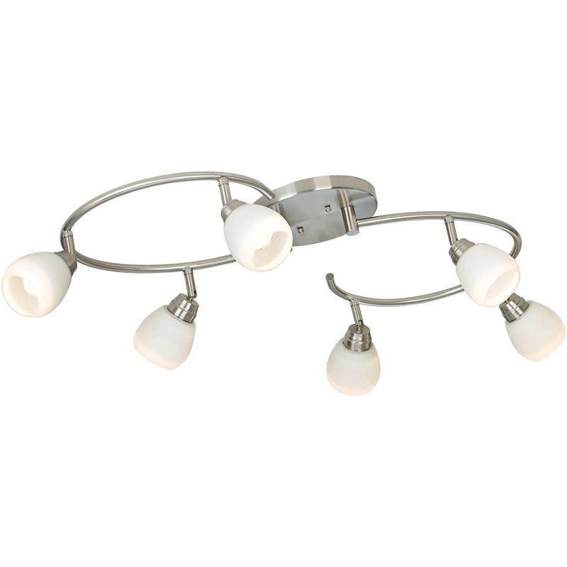 Pro Track Mini S-Wave 6-Head LED Ceiling Track Light Fixture Kit Spot Light GU10 Brushed Nickel Finish White Glass Mid Century Modern Kitchen 38" Wide