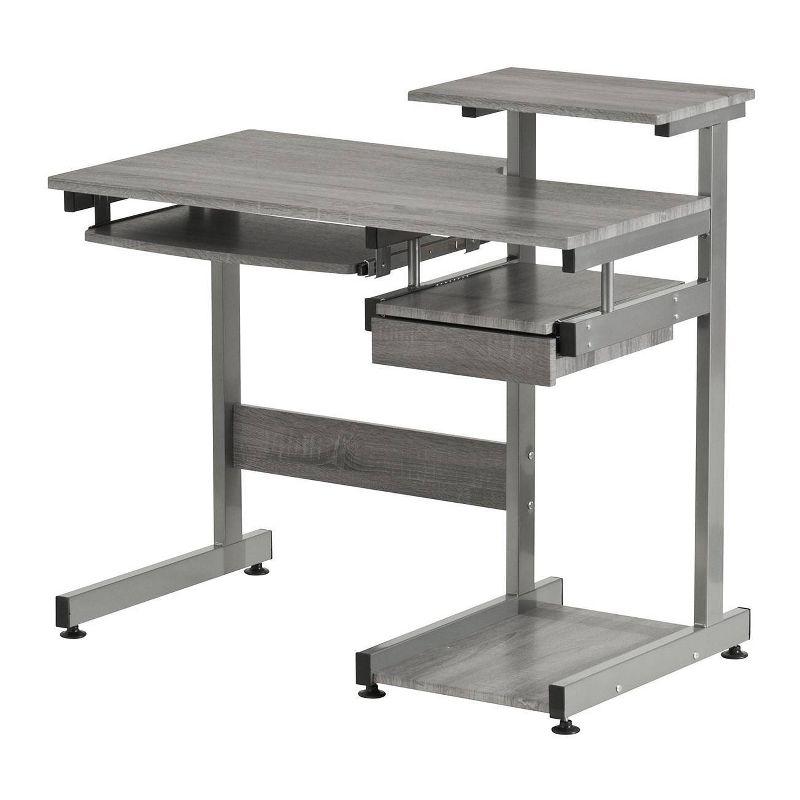 Complete Computer Workstation Desk Gray - Techni Mobili: With Drawer, Steel Frame, MDF Surface