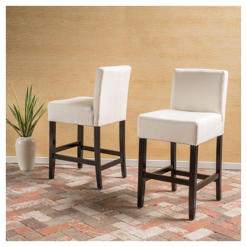 Elegant Brown Leather Counter Stool Set with Rubberwood Legs