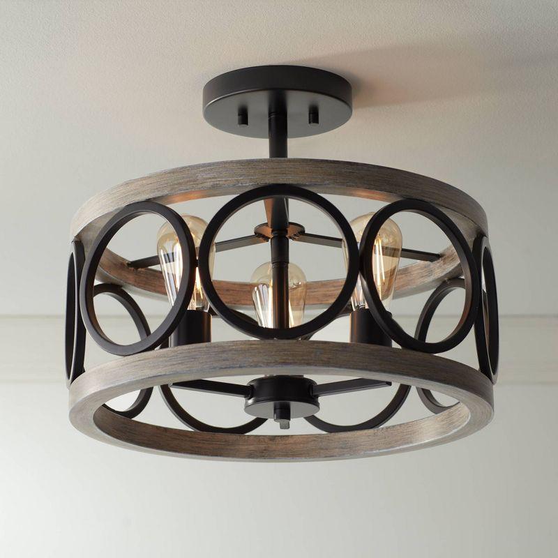 19" Black and Gray Wood Farmhouse Semi-Flush Mount Ceiling Light