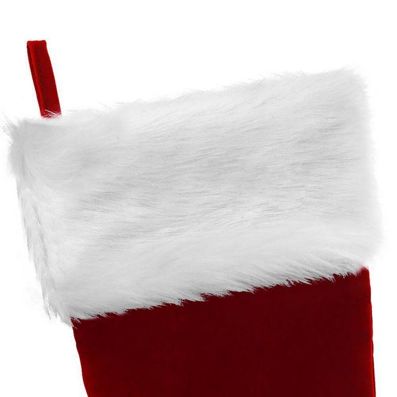 Red and White Polyester Christmas Stocking with Faux Fur Cuff