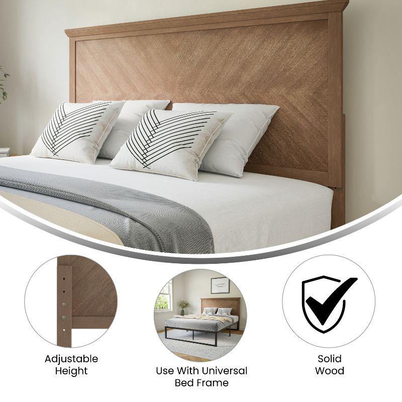 Flash Furniture Fiona Queen Size Herringbone Wooden Adjustable Headboard for Universal Metal Bed Frames in Light Brown