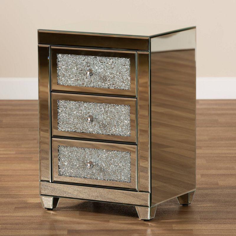 Ralston 3 Drawers Mirrored Nightstand - Baxton Studio