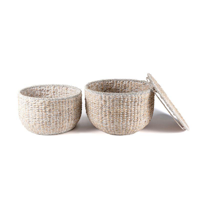 happimess 18" Hourglass Handwoven Hyacinth Storage Accent Table with Lid