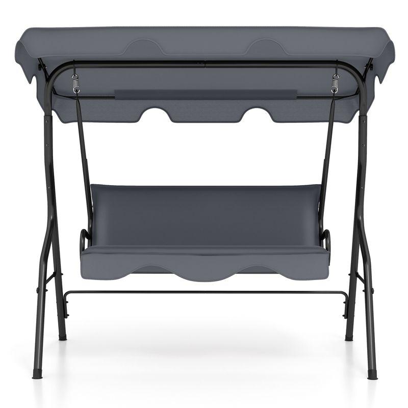 Costway Patio 3 Seats Canopy Swing Glider Hammock Steel Frame Cushioned Backyard Grey