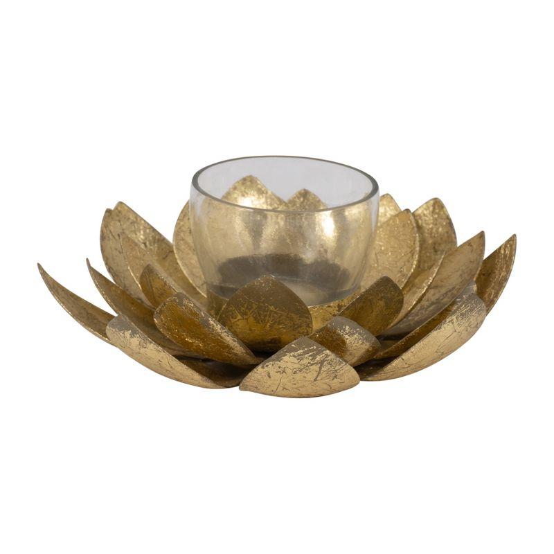 Sagebrook Home 8" Lotus Candle Holder - Contemporary Gold Metal Decorative Votive Candle Holder for Home or Event Decor - Decorative Lotus Candle