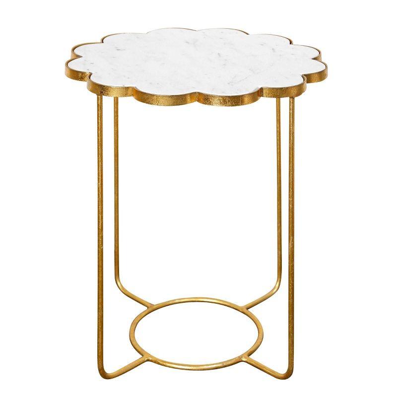 StyleCraft Ophelia White Marble Top Side Accent Table Gold: Luxury Glam, Iron Frame, No Assembly Required