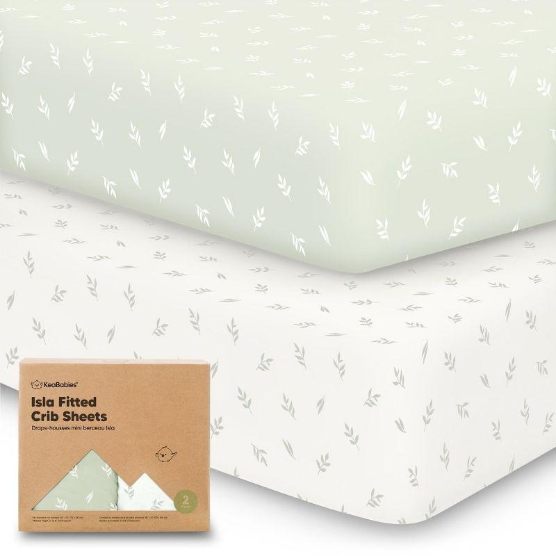 KeaBabies 2pk Isla Fitted Crib Sheets for Boys, Girls, Baby Crib Sheet, Fits Standard Nursery Crib Mattresses (Herb)
