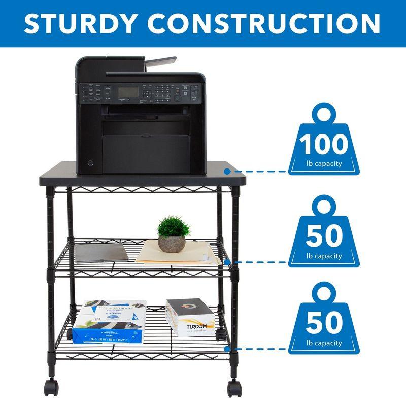 Mount-It! Printer Stand w/ Rolling Wheels, 3-Tier Large Printer Cart w/ Storage Shelves For 3D & Laser Printer, Scanner, Heat Press, 200 Lbs. Capacity