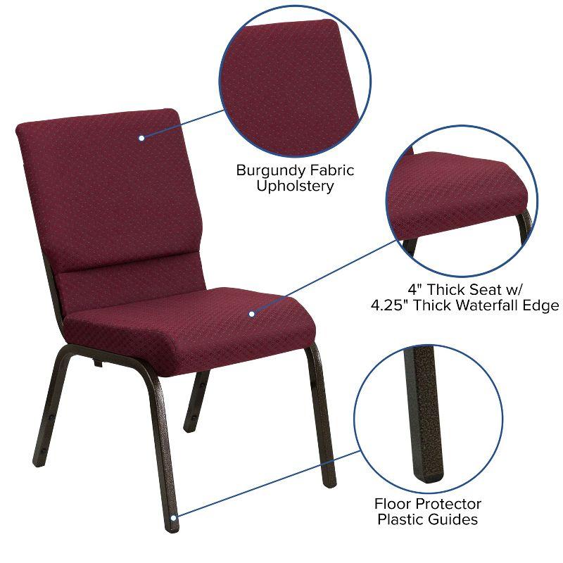 Emma and Oliver 18.5"W Stack Church Chair, Burgundy Patterned Fabric/Gold Vein