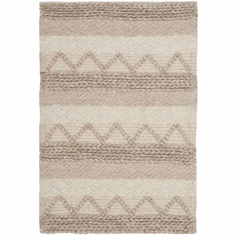 Ivory and Beige Handwoven Wool and Viscose Area Rug, 2' x 3'