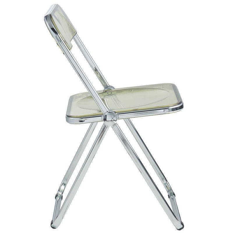 LeisureMod Lawrence Modern Acrylic Folding Chair With Metal Frame Set of 2, Amber