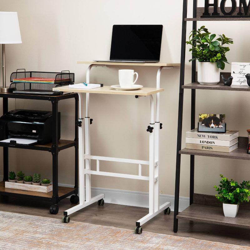 Mind Reader Mind Reader Standing Desk, Adjustable Height, Computer Desk, Laptop Desk, Portable, Rolling, 23.5"L x 19.5"W x 39"H, White