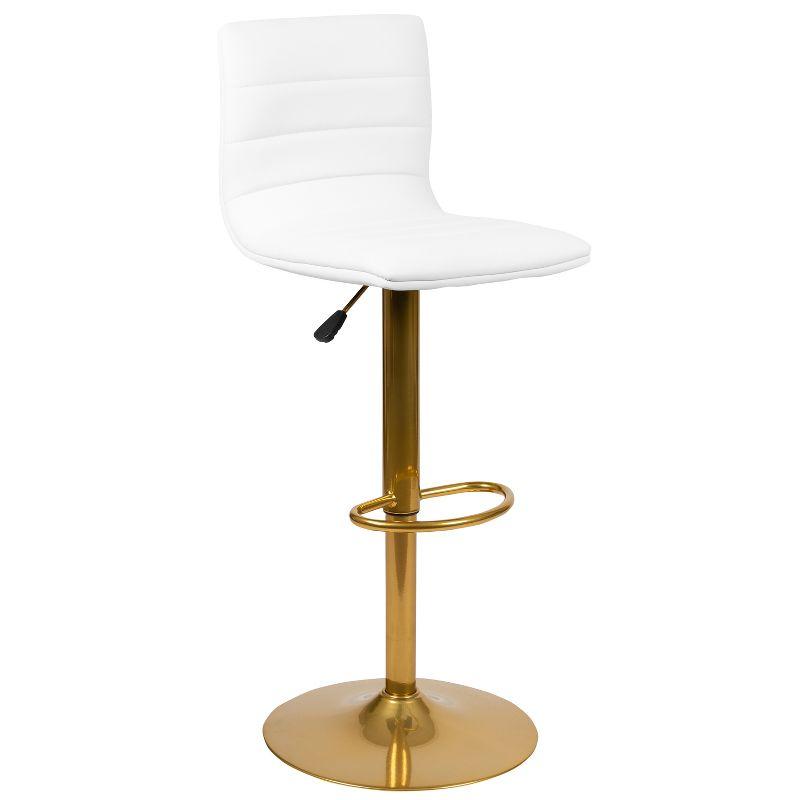 Flash Furniture Modern White Vinyl Adjustable Bar Stool with Back, Counter Height Swivel Stool with Gold Pedestal Base, Set of 2