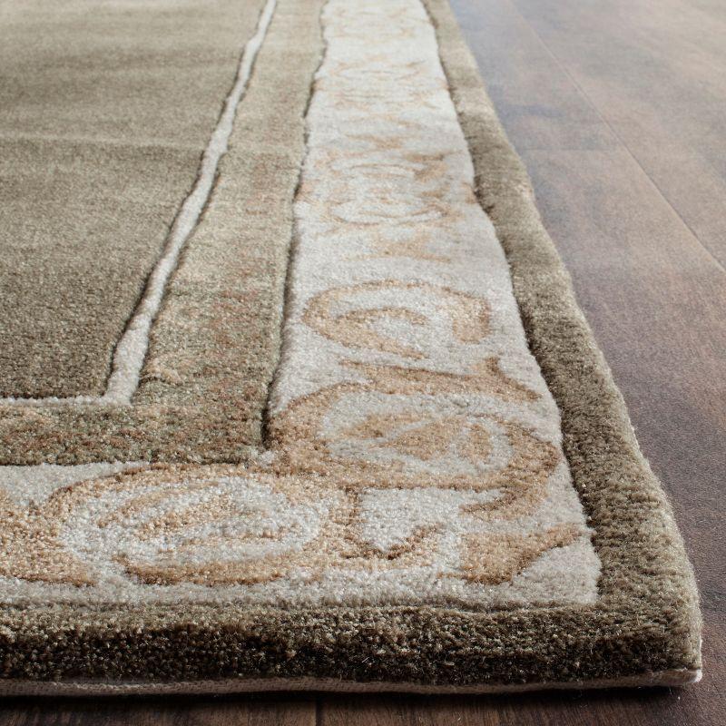 Olive and Ivory Hand-Hooked Wool Area Rug 3' x 5'