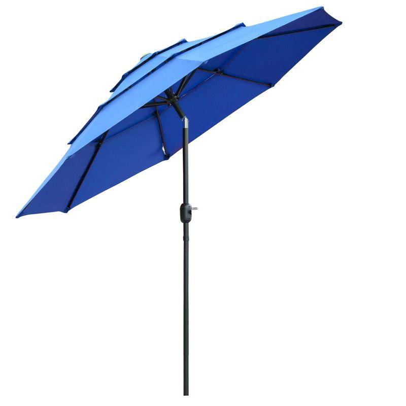 9ft Dark Blue 3-Tier Patio Umbrella with Crank and Tilt