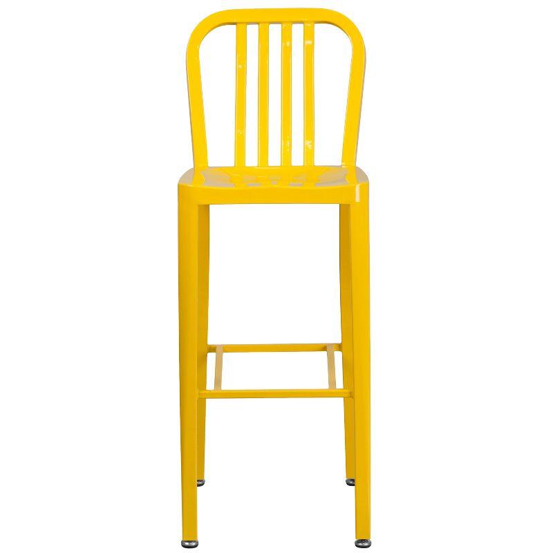 30'' Yellow Metal Indoor-Outdoor Barstool with Slat Back