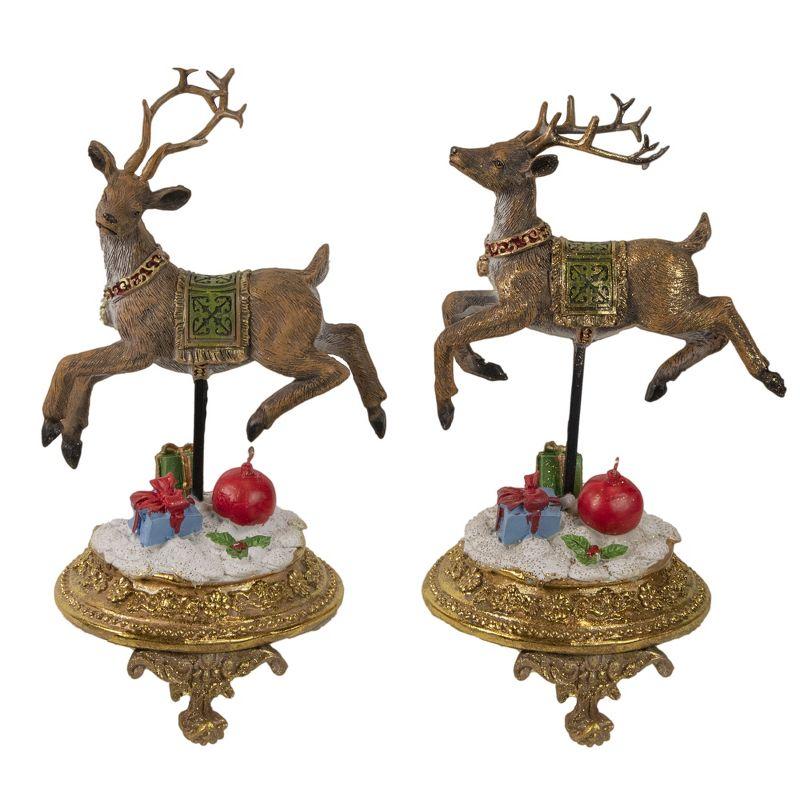 Gold Glittered Reindeer Christmas Stocking Holders Set of 2