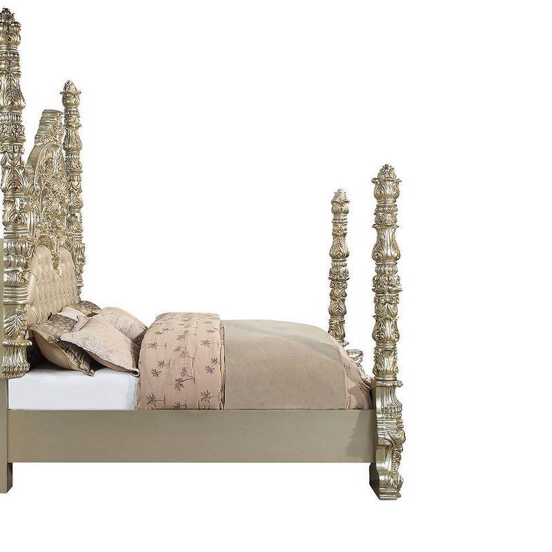 96" Eastern King Bed Danae Bed Synthetic Leather, Champagne and Gold Finish - Acme Furniture: Tufted, Camelback Headboard, Faux Leather