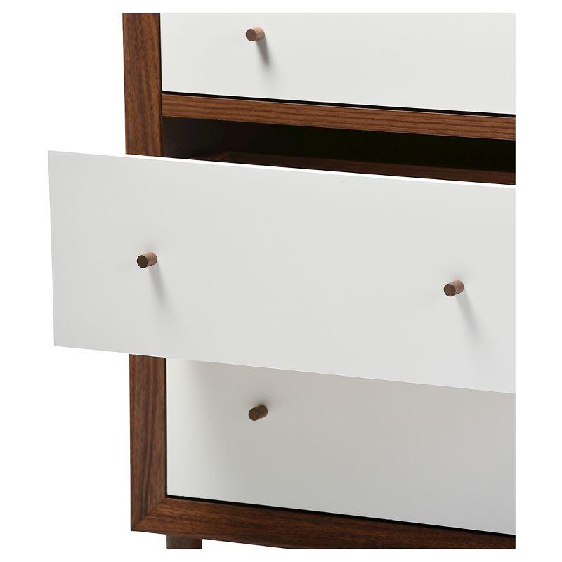 Harlow Mid-Century Modern Scandinavian Style Wood 6 Drawer Storage Dresser White/Walnut - Baxton Studio: Rubberwood Legs, Splayed Design