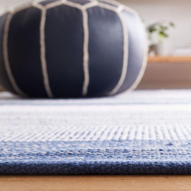 Modern Boho Grey and Blue Striped Kilim Wool-Cotton Rug 6'x9'