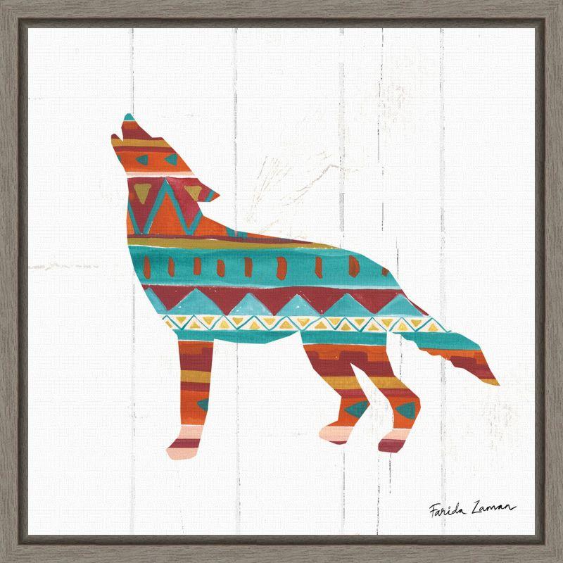 Southwestern Geometric Wolf Canvas Print with Graywash Frame