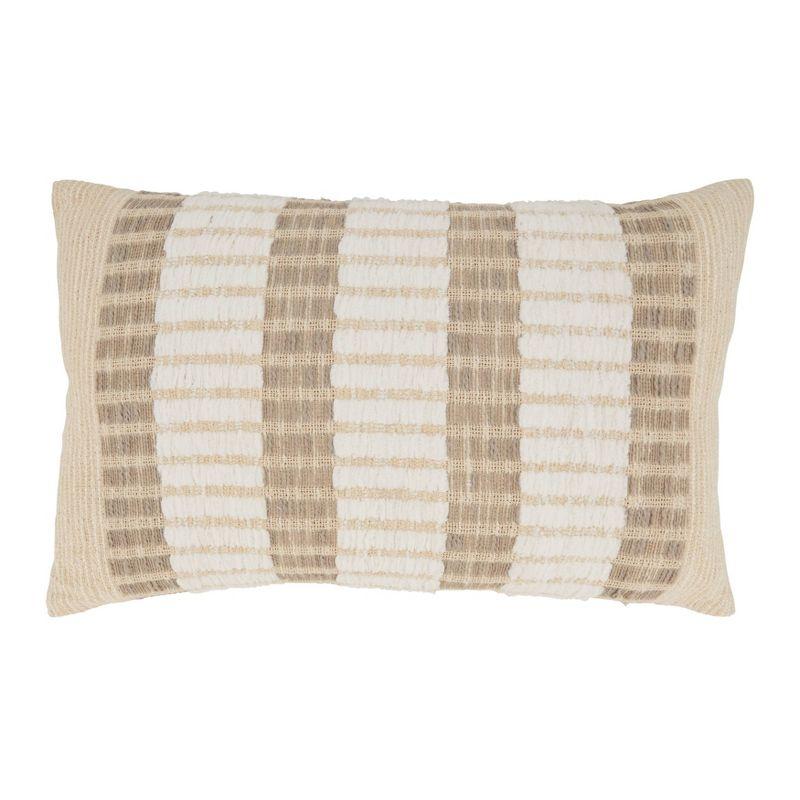 Natural Woven Striped Rectangular Throw Pillow