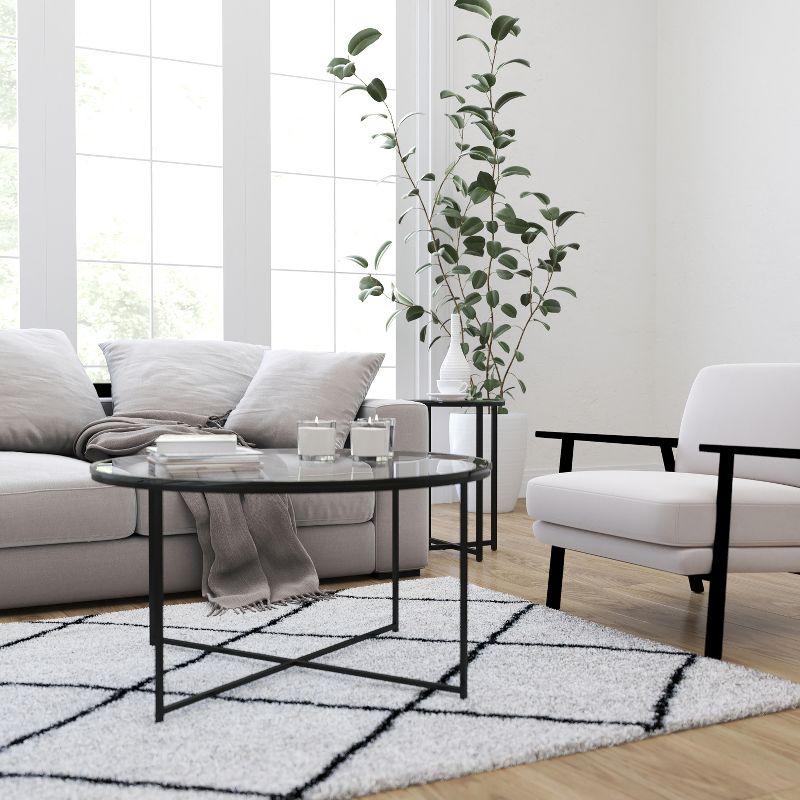 Merrick Lane Round Coffee Table Set - 3 Piece Coffee Table Set with Crisscross Frame - Coffee Table & 2 End Tables