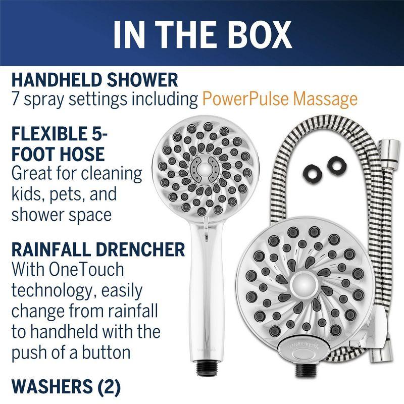 Push Button Combination Shower Head - Waterpik: 7-Setting, Chrome-Plated, EPA WaterSense, 1.8 GPM